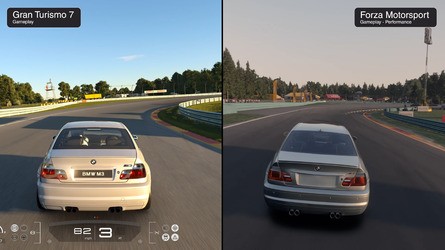 The BMW E46 M3 is a favourite of mine - and looking at both games running at 4K 60fps, we can see subtle differences in light and shadow.