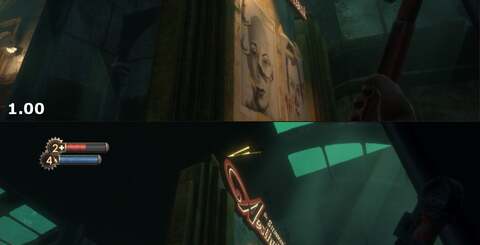Click on the thumbnails for comparison shots of BioShock PS3 pre-patch and with the new update. In short, no difference in resolution, but blur has been dialled back.