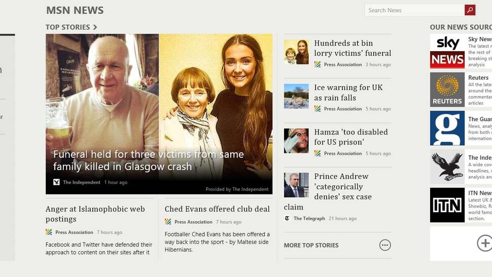A bunch of bundled apps are included within the modern interface as standard. We have a bit of a soft spot for the news app. Out-of-the-box news sources are decent enough, but you can always add your own too