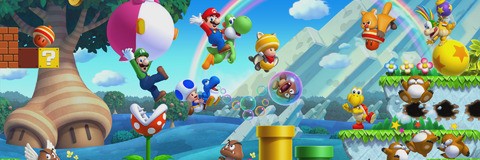 Wii U scales on the fly to 480p, 720p, 1080i or 1080p. Here's a comparison of three of those modes (1080i will look identical to 1080p on static imagery). The new Mario game runs at native 720p with post-processing anti-aliasing on objects and characters. You can compare that on the shot to the right. On the left we compare 2D art scaling. Click through for full resolution images.