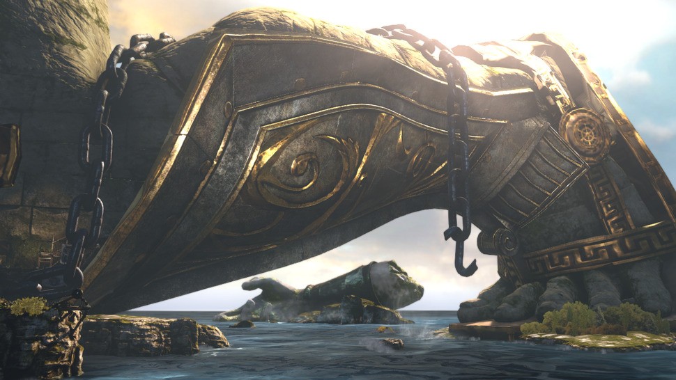 Indoors or out, we come to God of War expecting vast sprawls of scenery, and Ascension delivers. There's a more organic look to the world design this time around, especially for the mossy, uneven structures around Helios Island