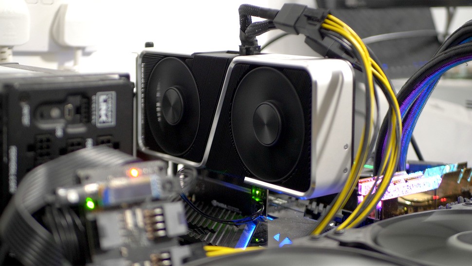 Nvidia's PCAT system uses PCIe interface and power supply cable interposer boards to measure actual juice consumed by the GPU. Note, we were using an RTX 3080 PSU adapter here - the 3060 Ti requires only one eight-pin PCIe power input and uses a different dongle