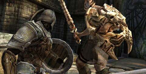 Woah. Specular maps removed from iPad Infinity Blade (but present on the iPhone 4 version) are back on iPad 2, environmental texture quality is improved, 4x MSAA smoothes off the edges and texture filtering is improved too. Infinity Blade on iPad 2 doesn't just run smoother, it looks much better.