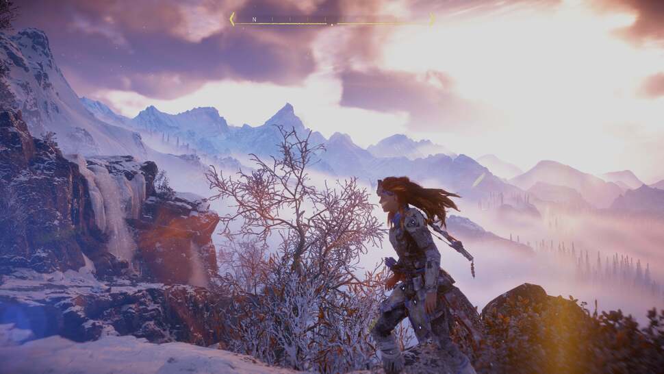 Winds whips across the valley causing trees, foliage and Aloy's hair to blow realistically with the weather. A lot of attention was poured into the creation of the hair but the results are worth it