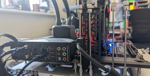 Our test rig for the RX 6750 XT tests, featuring the Core i9 10900K on an Asus Maximus motherboard.