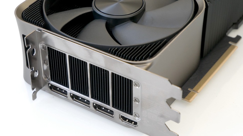 All of the I/O is in line - one HDMI 2.1, three DisplayPort 1.4a - providing a ton of space for additional ventilation