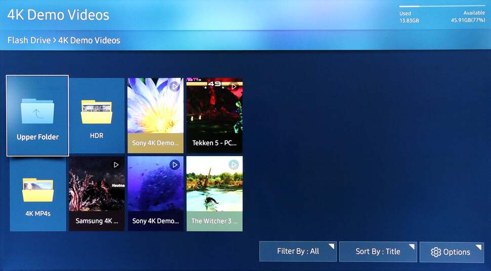Videos and images can also be played back via an external USB drive, which naturally includes 4K and HDR clips running at 60fps
