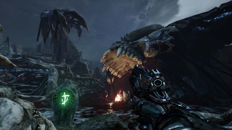 Doom isn't completely orange. The colour palette shifts around in later levels revealing some beautiful scenes such as this