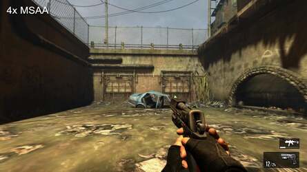 PC owners can select between 2x MSAA, 4x MSAA or NVIDIA's FXAA filter. FXAA has produced some outstanding results when tested on console footage, but in F.E.A.R. 3, the advantages are not so readily apparent.