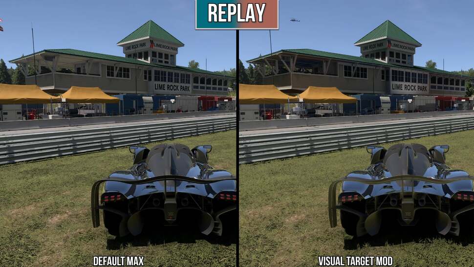 Another example of how the flat shaded look of the standard ultra setting on trackside building is far more nuanced with RTGI