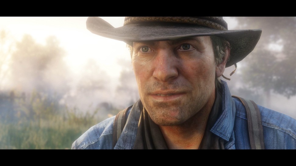 Facial detail is dramatically improved, reaching new heights for cinematics in an open world game. Only the angular collar and lack of bokeh depth of field detract from this lovely shot