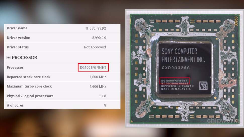 A 3DMark-derived product code can be traced directly to PS4 processor silicon (picture credit: Chipworks)