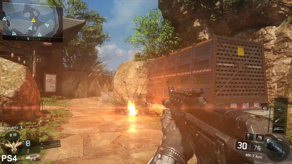 Reflective mapping is liberally used across environments in Black Ops 3, with specular highlights, particle effects, and lighting mirrored across surfaces