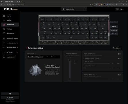 The Iqunix web app is logically organised and works reliably. Click to enlarge. 