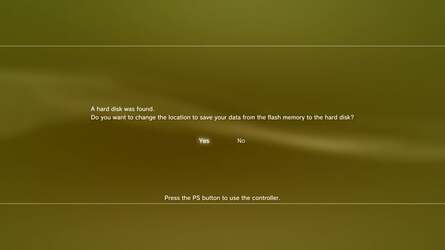 Here are the visual prompts the PS3 gives you when a new drive is inserted into the 12GB model. Essentially the flash chip data is copied across to the new drive, while any existing data on the HDD needs to be wiped to accommodate it.
