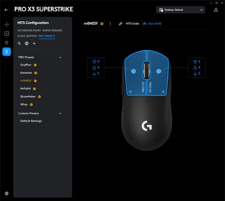 Logitech's G Hub software provides a comprehensive introduction to the mouse you've just bought, introducing its major features and how you ought to consider configuring them. This, plus having pro presets for the showcase HITS feature, make getting started a lot more straightforward. Click to enlarge. 