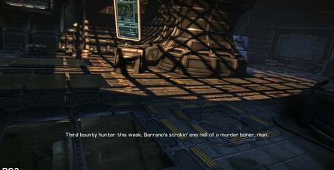 Fog-clipping (on the right, near the view weapon) and the fall-off of light into shadow are two examples of how some effects in PS3 Bulletstorm don't quite match the quality of the 360 equivalents.