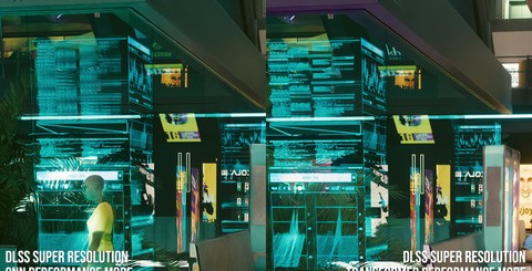 Click for higher resolution images. On top, you'll see how the vision transformer technology virtually eliminates the older DLSS ghosting we've often discussed. Bottom left, you'll see improved detail from the new tech, while bottom right shows the improvement to detail with DLSS ray reconstruction.