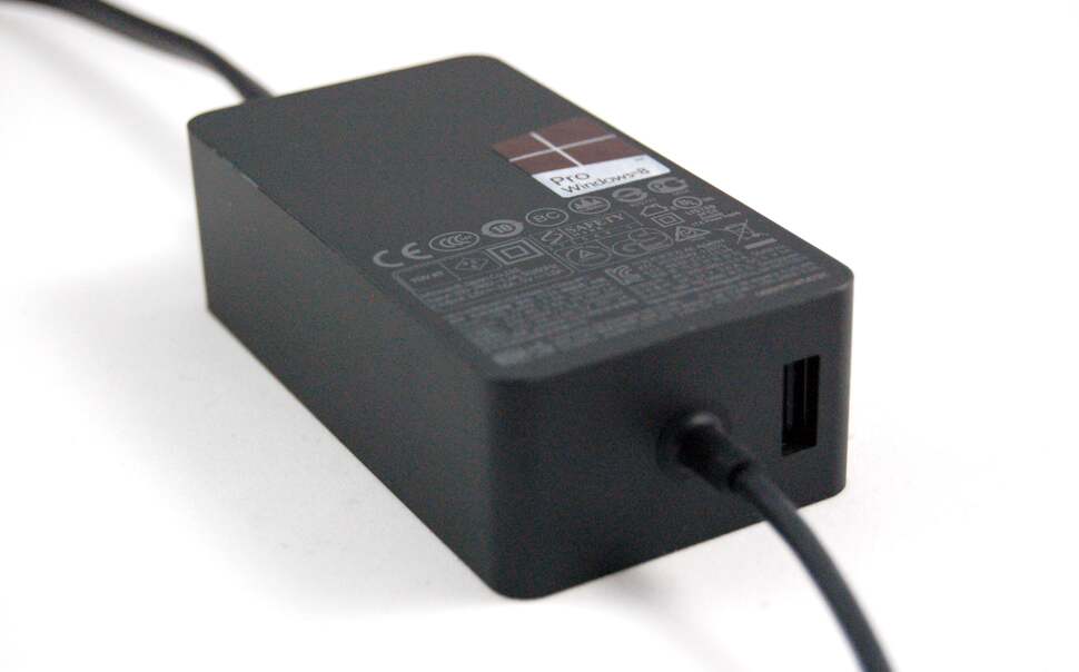 We really like the Surface Pro's power supply. Not only does it rapidly charge the tablet (something you'll be doing rather a lot) but it also has a spare 5v USB connection for powering up your smartphone