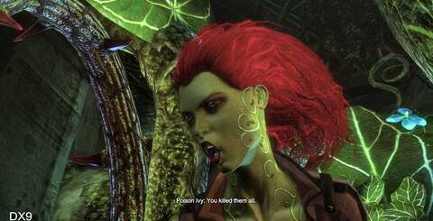 A couple of comparison shots showing how tessellation and displacement mapping improve the look of the game in DX11 mode. The rounded brickwork on the wall to the left in the top shot, and the background detail behind Poison Ivy on the bottom shot are subtle but effective additions overall.