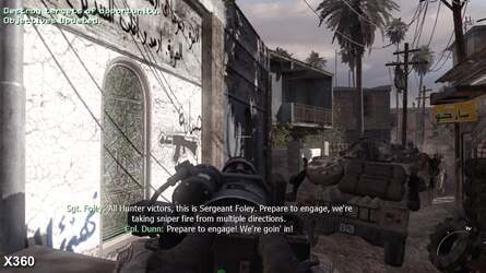 A straight comparison of a 720p scene on 360 and PC, showing the additional texture detail the computer version offers.