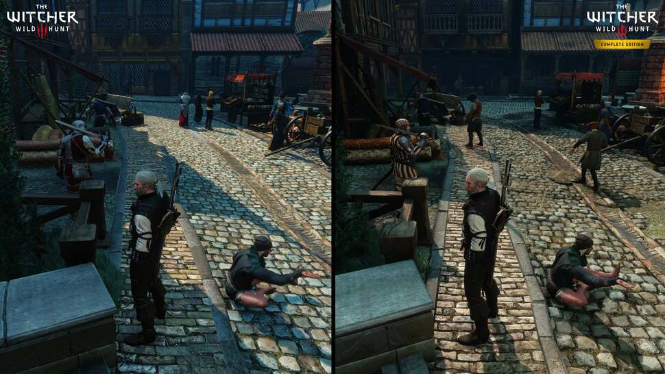 Flat 2D textures like the cobbles here are updated to full 3D geometry in the new version of the game