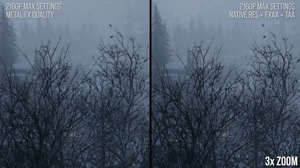 On first glance, MetalFX Quality provides a detail-rich, more temporally stable image than native resolution rendering. Click on the images for higher resolution