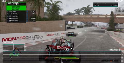 The 'Monaco in very wet conditions with max AI cars' test returns! In gameplay, performance targets are met with the only slight dips, accompanied by full-screen tearing. Based on our tests, this is as bad as it gets- similar to the base PS5, it's a nigh-on flawless performer.