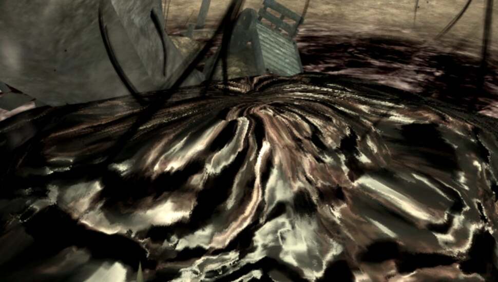 Sacrificing enemies results in them dissolving into a black gooey mess that is primarily built using animated normal-maps and geometry. A specular layer is used to give the surface a shiny wet look