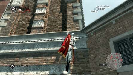Taller buildings in Assassin's Creed necessitated a re-think of the main character's building-scaling capabilities. The solution was more fluidity in the animation via the 'strong climb', which allowed Ezio to reach rooftops in half the time of his predecessor, Altair.