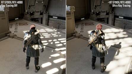 The PC version running at ultra settings shows the impact of ray tracing, with much improved shadow definition, ambient occlusion, and more detailed armour reflections. Sadly the impact of RT is greatly lessened on consoles like PS5 and Series X, and the mode introduces software freezes at present.