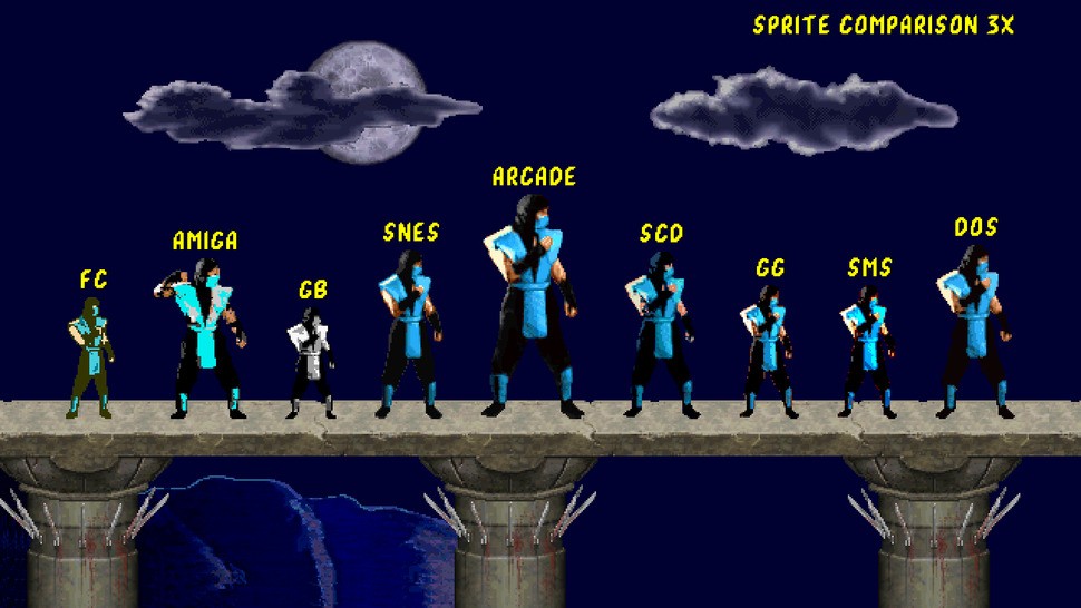 Mortal Kombat's arcade board was highly powerful for its time, delivering enormous sprites and detailed parallax backgrounds. Here's how the sprites in every version compare