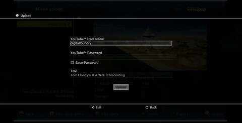 The PS3 version's YouTube uploader is a nifty little addition to the game. Upload interface screens on the top, with a couple of quality samples from a capture below.