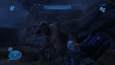 Bungie originally had big plans and many prototypes for these creatures - you could scale their backs and stuff grenades into their mouths, Elites would ride them, they'd have shoulder-mounted cannons... One idea had them spitting molten rocks at you. In the final game, they appear just the once.