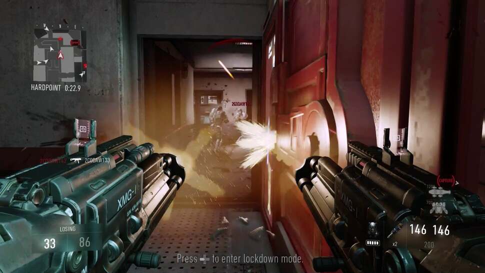 Lighting remains a strong point for Sledgehammer's engine in multiplayer. We have particle-based lighting, and screen-space reflections across surfaces - especially noticed in the futuristic Defender stage