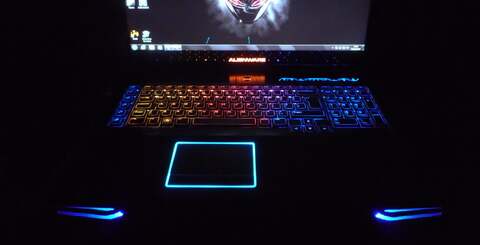 You can use the pre-installed AlienFX software to set up your own LED fireworks display (as seen top-left). Having these lights pulsate and switch colour in each segment of the keyboard, trackpad, logos and speakers is entertaining, but too much of a distraction to maintain during gaming.