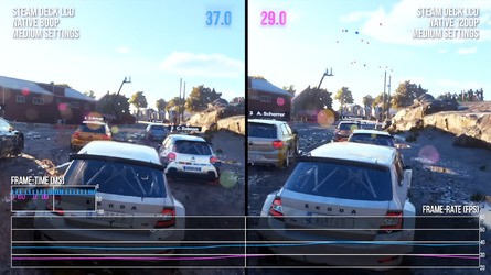 The DeckHD's higher-res screen does provide a noticeably sharper image with more detail evident. However, this comes at a fairly steep performance cost.