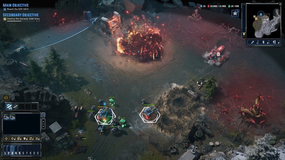 The isometric perspective and distinctive user interface mark this as a new game made in the image of RTS classics - particularly Command and Conquer. It runs on UE5, but doesn't use the engine's headline features like Nanite, Lumen or VSMs, instead focusing on visual flourishes that are better suited to the chosen genre and perspective.