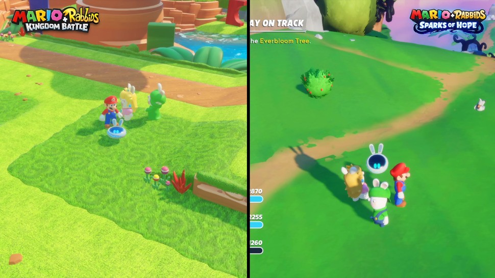 One of the most stark differences in art style is evident in the presentation of grass