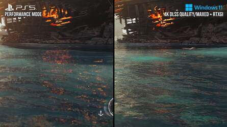 Reflections are problematic as they are screen-space in nature and of a very low resolution (left). On the comparison shot on the right, you can see that the resolution of them on Series S is so low, they barely register at all.