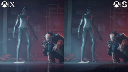 The removal of most screen-space reflections (left) is one area in which the Series S version of Redfall is cut back compared to Series X. On the right we see that poor artwork can look even worse on the pint-sized console.