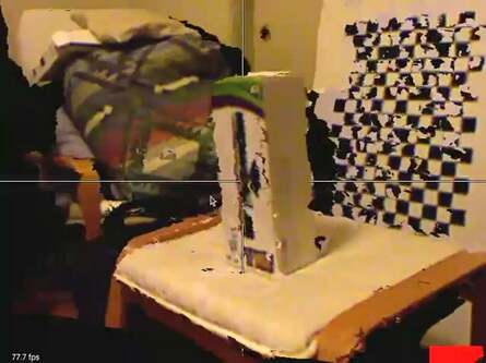 Oliver Kreylos' demos using both one Kinect (left) and two (right), show how the camera and depth sensor data can be married together to create a 3D view of the environment.