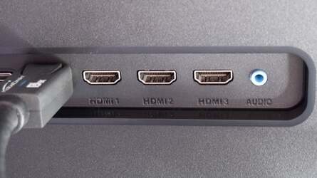 The sound bar provides a bit of of a visual identity to the monitor, while the column of inputs on the back provides easy access.