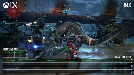 Performance is 60fps on the premium consoles for the majority of play, but the most challenging scenes can drop into the low 50s or beyond. On Series S, dropping into the 40s is more common.