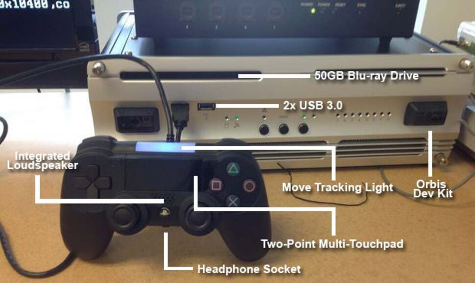A quick annotation of the Orbis dev kit leak and the major points of interest on both the unit itself and the prototype Dual Shock 4 controller.