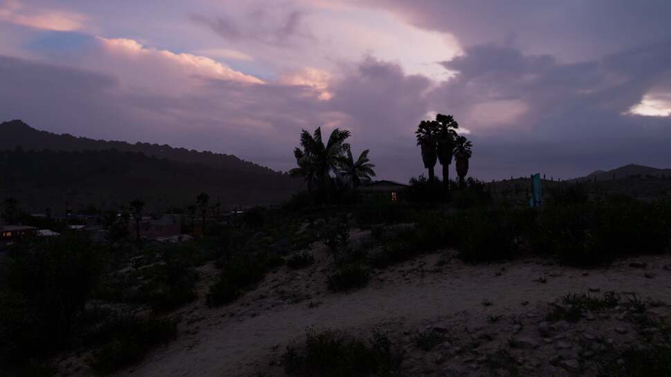 A simulated weather system encompasses the whole map, affecting everything down to the movement of palm fronds