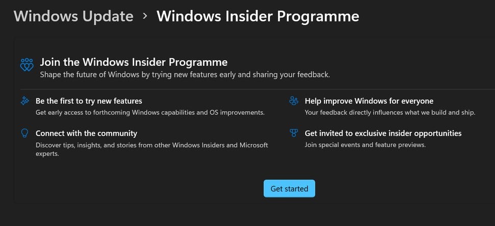 Windows Insider Programme screenshot