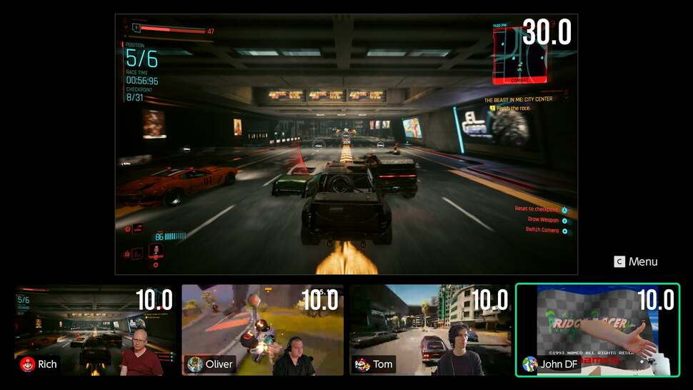 The main window in Game Chat runs at standard game frame-rate. However, the individual video streams run at 10fps apiece, updating at different time periods. The overlaid camera feeds for each player also operates at an arbitrary frame-rate too, also updating asynchronously to everything else