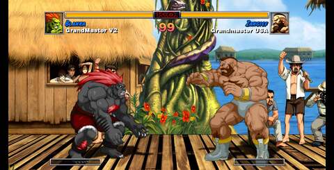 Four shots from the Xbox 360 version of Capcom&rsquo;s Super Street Fighter II Turbo HD Remix, losslessly derived from the HDMI output of the console. Lavish artwork but have the character sprites actually been (poorly) scaled, or is the game just bugged?