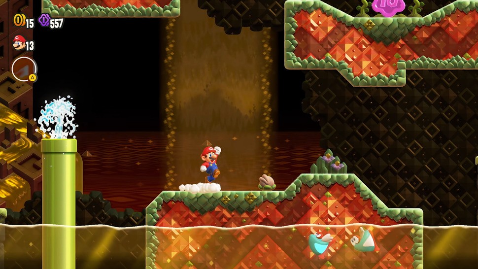 The Shining Falls is the third world in Mario Wonder and its colour scheme makes it feel like a fresh environment.